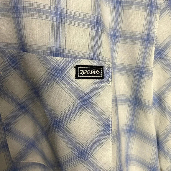 Rip Curl Mens short sleeve button down light blue white plaid size large L - Picture 2 of 9